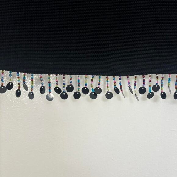 Vintage Y2K Ronni Nicole Black Tank Top Size L Beaded Hem Gypsy Fringe - Picture 3 of 5